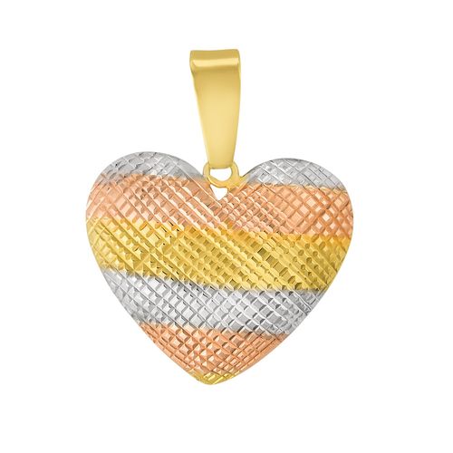 Pingente de Coração em Ouro, Ouro Branco e Ouro Rosé com Texturizada